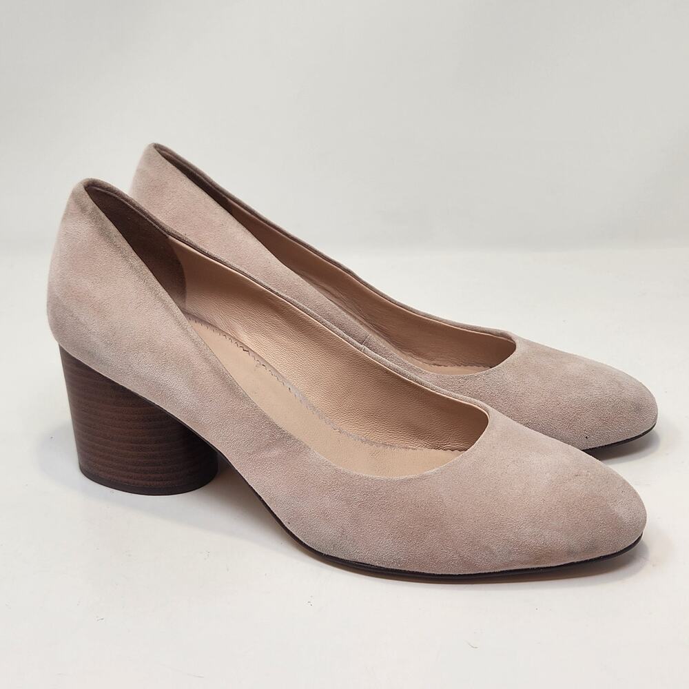 J Crew Blush Pink Suede Pump Heels Women Size 6.5 Chunky Round Heel Closed Toe